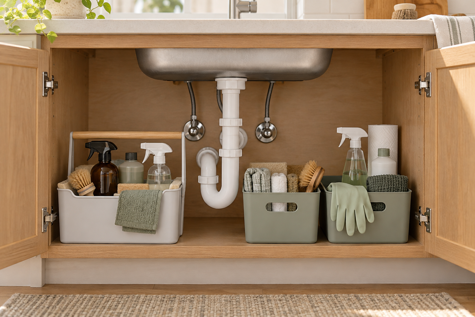 How to Organize Under the Sink Around Pipes and Cleaning Supplies